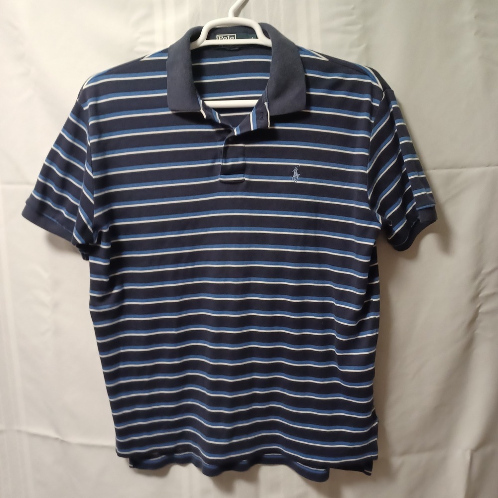 Polo Ralph Lauren Polo Shirt Mens Large Blue Strip Short Sleeve Pony Logo Cotton